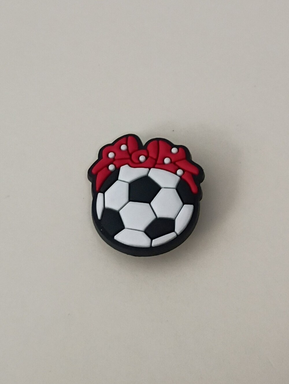 10 for $10 Jibbitz Croc Charm - Soccer Ball  Football Sports Red Bow White Dots